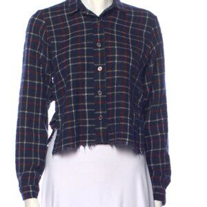 Sea New York Plaid Print Long Sleeve Crop Top